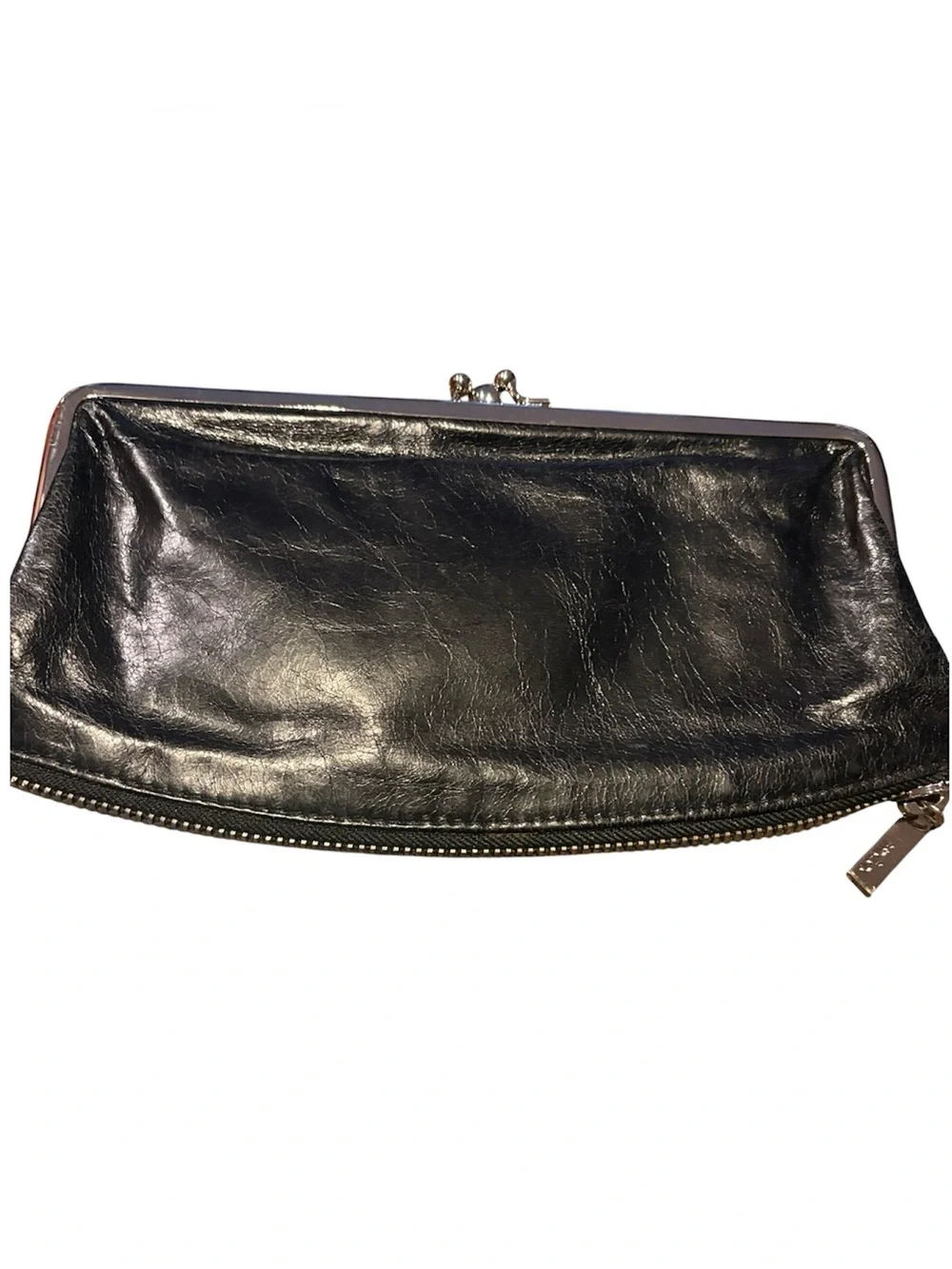 HOBO International Mavis Metal Frame Zipper Bottom Leather Clutch Black